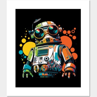 Robot, Colorful With Colorful Circles In The Background Posters and Art